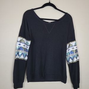 Poof! Black Super Soft Drop Shoulder Sparkle Sleeve Long Sleeve T Shirt